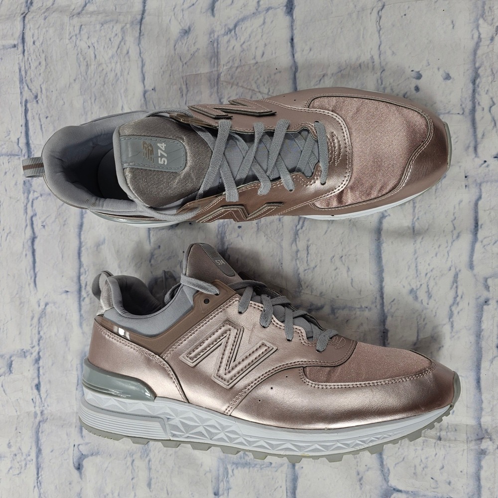 New Balance 574 Sport Womens 12 Rose Gold Metallic Pink Grey Sneakers